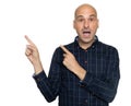 Surprised bald man pointing fingers. Isolated Royalty Free Stock Photo