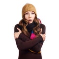 Surprised beautiful young woman dressed with winter clothes Royalty Free Stock Photo