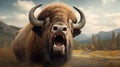 Surprised Bison In Photorealistic Style: Colorized Cryptid Academia And Epic Portraiture