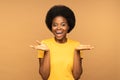 Surprised black girl look at camera with open mouth screaming from excitement and positive shock Royalty Free Stock Photo