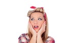 Surprised blonde girl with blue eyes in pinup style Royalty Free Stock Photo