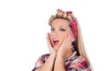 Surprised blonde girl with blue eyes in pinup style Royalty Free Stock Photo