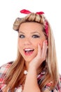 Surprised blonde girl with blue eyes in pinup style Royalty Free Stock Photo