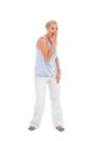 Surprised blonde woman gesturing