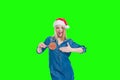 santa hat woman holding a lollipop in green screen