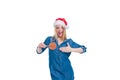 santa hat woman holding a lollipop in white screen