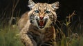 Surprised Bobcat: Aggressive Digital Illustration With Realist Detail