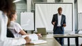 Surprised boss listen employee at company meeting Royalty Free Stock Photo