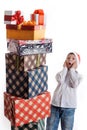 Surprised boy and christmas presents Royalty Free Stock Photo