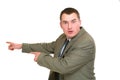 Surprised businessman pointed his finger left Royalty Free Stock Photo