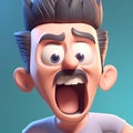 Surprised cartoon man with open mouth. 3d render illustration