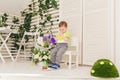 Surprised child boy with piece birthday cake Royalty Free Stock Photo