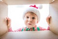 Surprised child unpack Christmas gift box Royalty Free Stock Photo