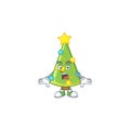 Surprised christmas tree decoration face gesture on cartoon style Royalty Free Stock Photo