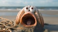 Surprised Clam: A Transfixing Monster Seashell On The Beach Royalty Free Stock Photo