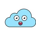 Surprised cloud emoji outline illustration