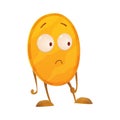 Surprised coin. Icon for the game apps interface. Cartoon image of funny golden coin with arms and legs, emotions on a