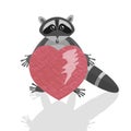 Surprised or confused raccoon with a huge heart