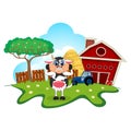 Surprised cow cartoon in a farm for your design Royalty Free Stock Photo