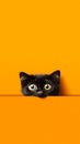 Surprised Cute Black Kitten Against Orange Background