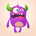 Surprised cute cartoon monster icon. Vector troll or gremlin mascot. Halloween design