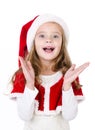 Surprised cute little girl in santa hat isolated