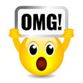 Surprised emoji cartoon with OMG sign