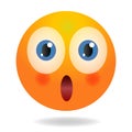 Surprised emoji. Yellow funny face. Round character with big eyes. Overwhelmed cartoon human emotion.