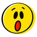 Surprised emoticon. Hand drawn cartoon character. Shocked smiley face in yellow