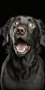Surprised emotional young dog having stunned fascinated face, created with Generative AI technology