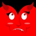 Surprised face of devil on red background. Discouragement demon