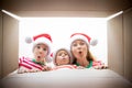 Surprised family unpack Christmas gift box Royalty Free Stock Photo