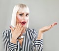 Surprised Fashion Model Woman Showing Empty Copy Space Royalty Free Stock Photo