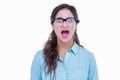 Surprised geeky hipster with her mouth open