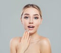 Surprised girl. Cute young woman portrait. Facial treatment, skincare and cosmetology concept Royalty Free Stock Photo