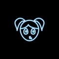 surprised girl face icon in neon style. One of emotions collection icon can be used for UI, UX