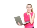 Surprised girl with laptop Royalty Free Stock Photo