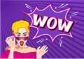 surprised Wow comic pop art girl poster along with vector EPS format Royalty Free Stock Photo