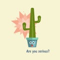 Surprised green cactus with text \