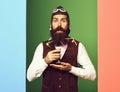 Surprised handsome bearded pilot Royalty Free Stock Photo