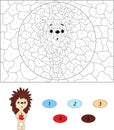 Surprised hedgehog with red apple. Color by number educational g