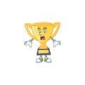 Surprised icon character gold trophy with mascot