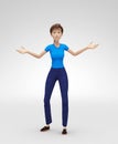 Surprised Jenny Say So What - 3D Cartoon Female Character Model - Appears Indifferent, Lost and Discouraged