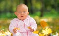 Surprised little baby girl staring at camera. Royalty Free Stock Photo