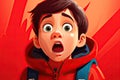 surprised little boy on red background