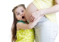 Surprised little girl with her pregnant mother Royalty Free Stock Photo