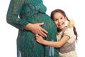 Surprised little girl with his pregnant mother Royalty Free Stock Photo