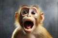 Surprised looking Monkey baby looking excited isolated on dark