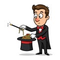 Surprised Magician Clipart Pulling Spaghetti from Hat Royalty Free Stock Photo