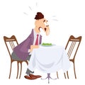 Surprised man at cafe table. Illustration for internet and mobile website